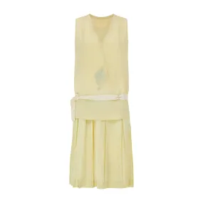 1920s Pale Chartreuse Green and Cream Silk Dress