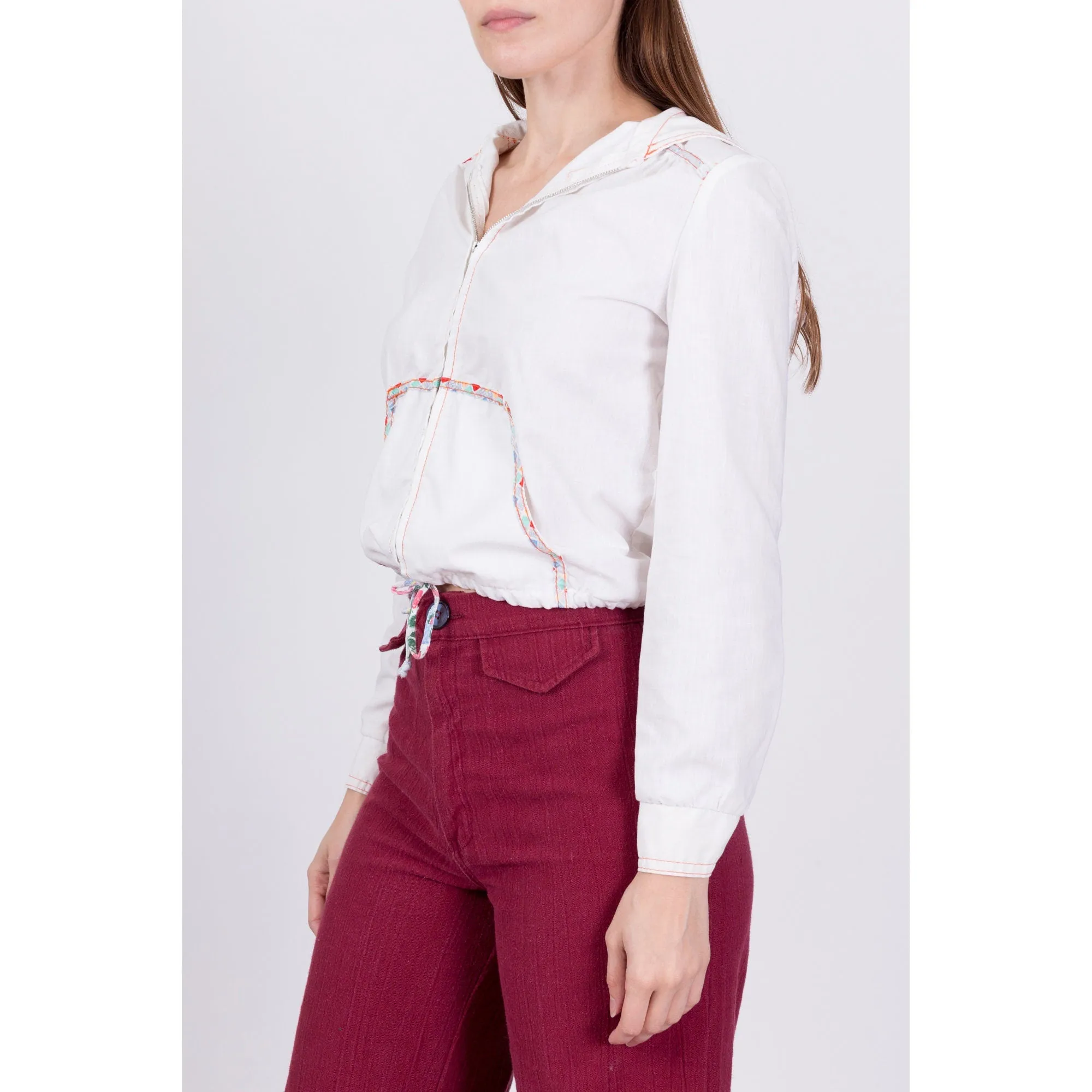 60s 70s Cropped Hoodie Jacket - Small