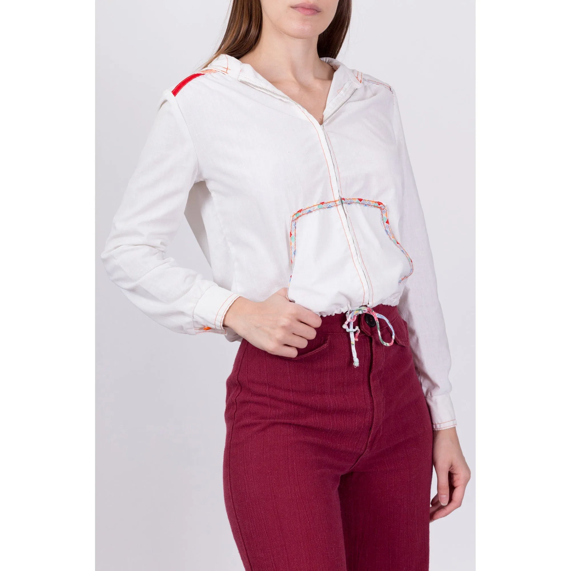 60s 70s Cropped Hoodie Jacket - Small