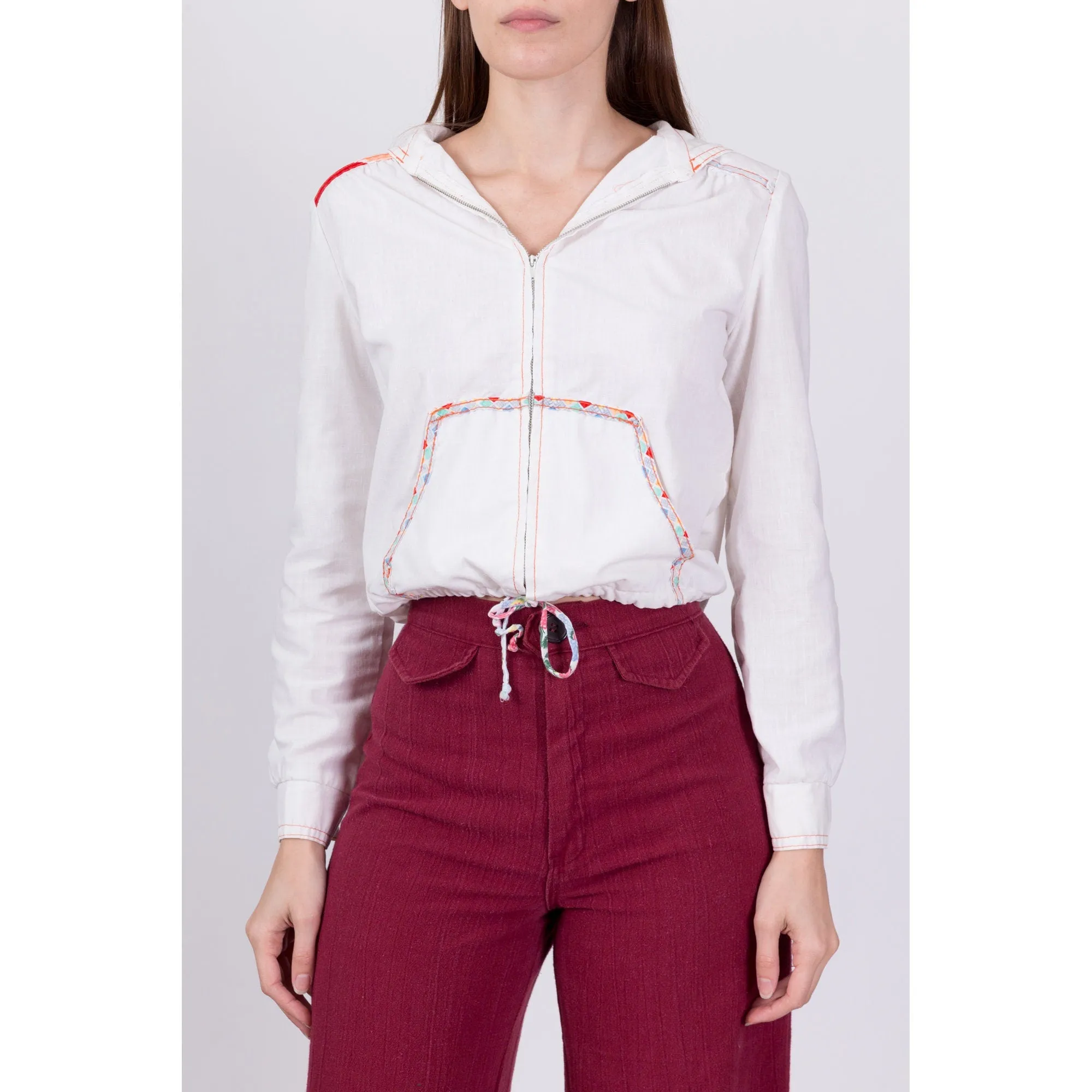 60s 70s Cropped Hoodie Jacket - Small