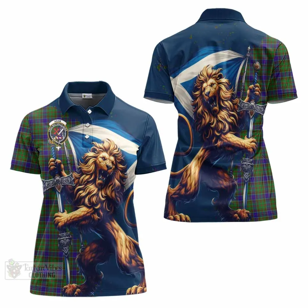 Adam Tartan Family Crest Women's Polo Shirt with Scottish Majestic Lion