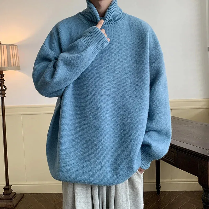 Aidase Men's Turtleneck Sweater Pullover Men Loose Casual Harajuku Korean Fashion Mens Oversized Sweater Fashion Thicken Warm Sweaters
