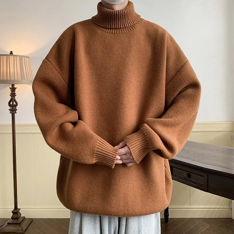 Aidase Men's Turtleneck Sweater Pullover Men Loose Casual Harajuku Korean Fashion Mens Oversized Sweater Fashion Thicken Warm Sweaters