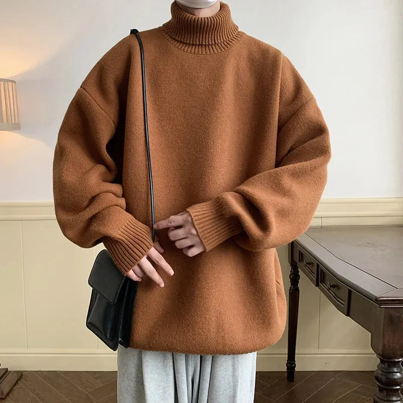 Aidase Men's Turtleneck Sweater Pullover Men Loose Casual Harajuku Korean Fashion Mens Oversized Sweater Fashion Thicken Warm Sweaters
