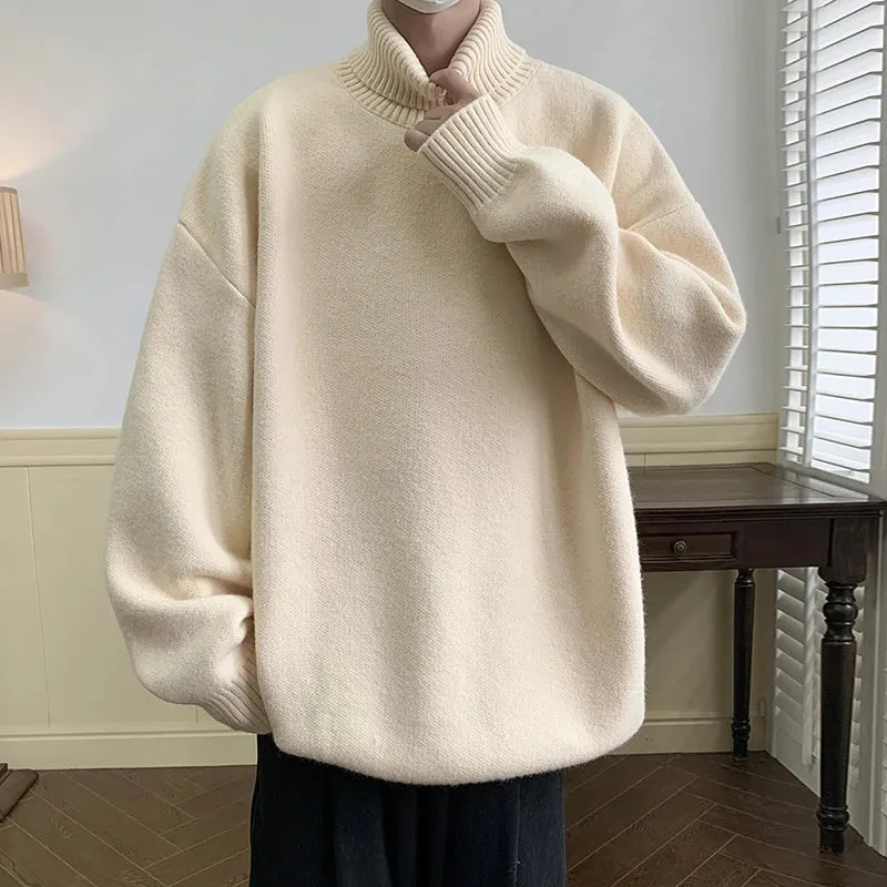 Aidase Men's Turtleneck Sweater Pullover Men Loose Casual Harajuku Korean Fashion Mens Oversized Sweater Fashion Thicken Warm Sweaters