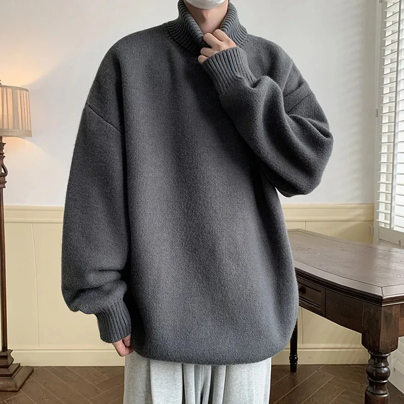 Aidase Men's Turtleneck Sweater Pullover Men Loose Casual Harajuku Korean Fashion Mens Oversized Sweater Fashion Thicken Warm Sweaters
