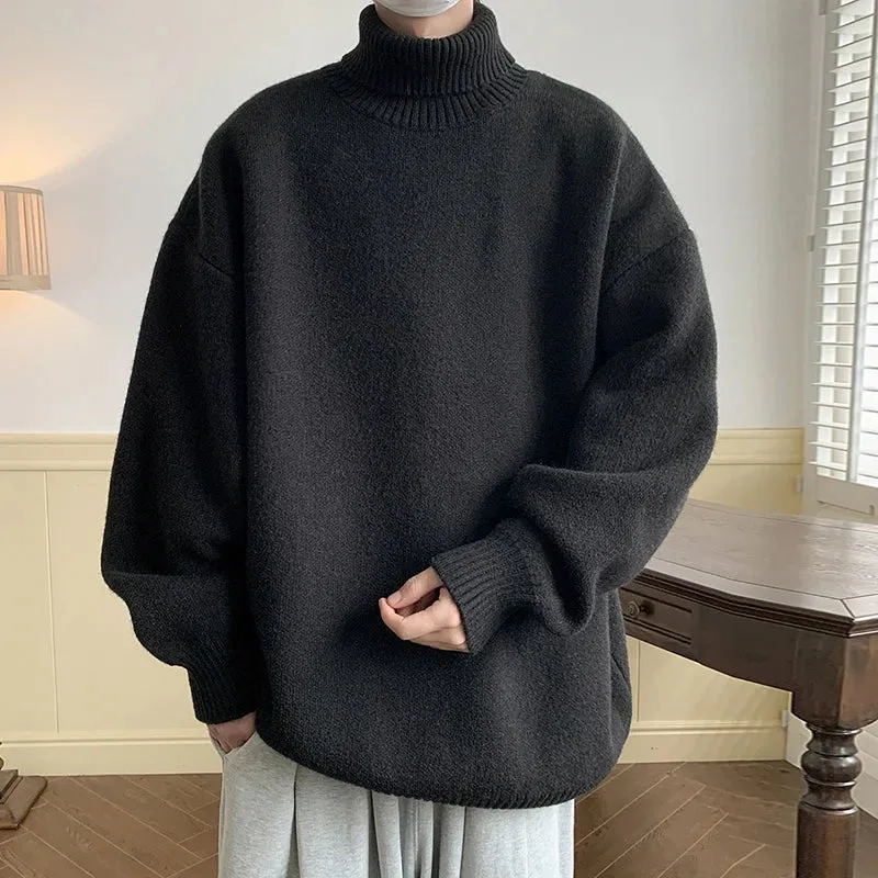 Aidase Men's Turtleneck Sweater Pullover Men Loose Casual Harajuku Korean Fashion Mens Oversized Sweater Fashion Thicken Warm Sweaters