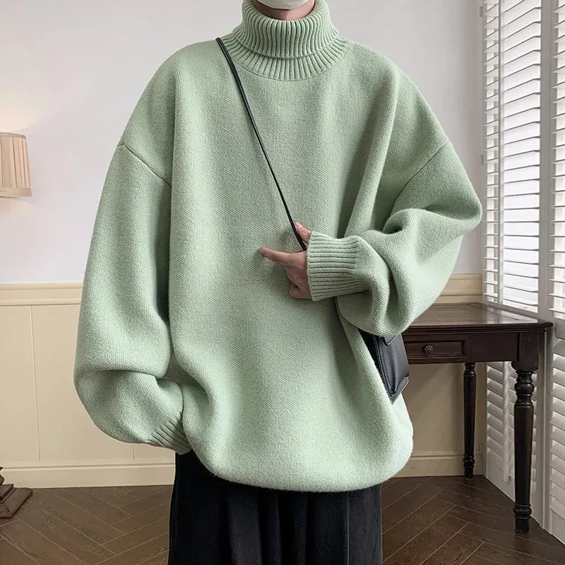 Aidase Men's Turtleneck Sweater Pullover Men Loose Casual Harajuku Korean Fashion Mens Oversized Sweater Fashion Thicken Warm Sweaters