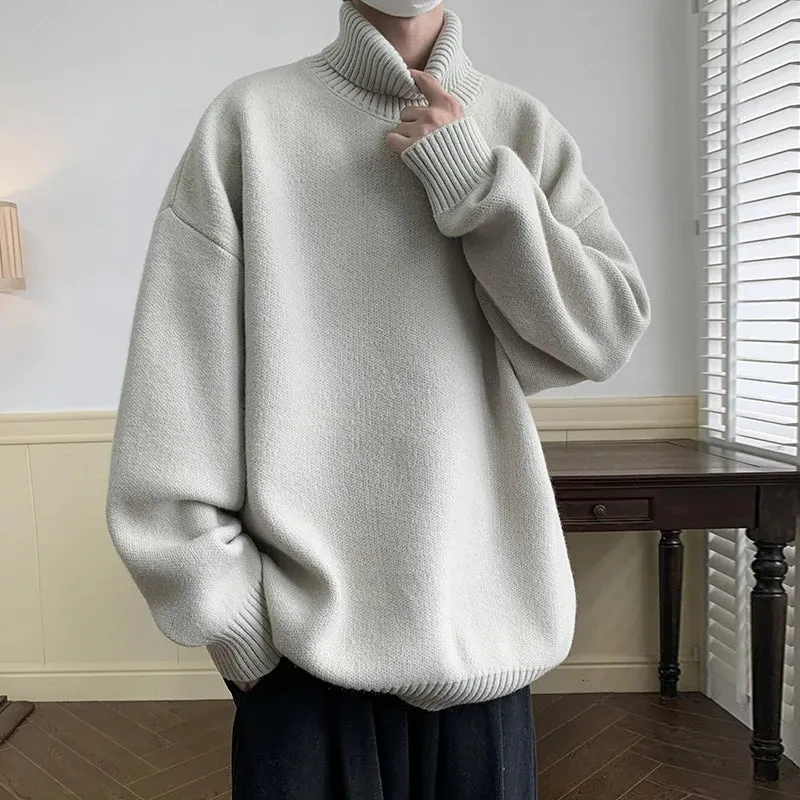 Aidase Men's Turtleneck Sweater Pullover Men Loose Casual Harajuku Korean Fashion Mens Oversized Sweater Fashion Thicken Warm Sweaters