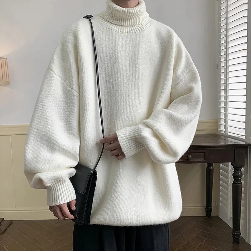Aidase Men's Turtleneck Sweater Pullover Men Loose Casual Harajuku Korean Fashion Mens Oversized Sweater Fashion Thicken Warm Sweaters