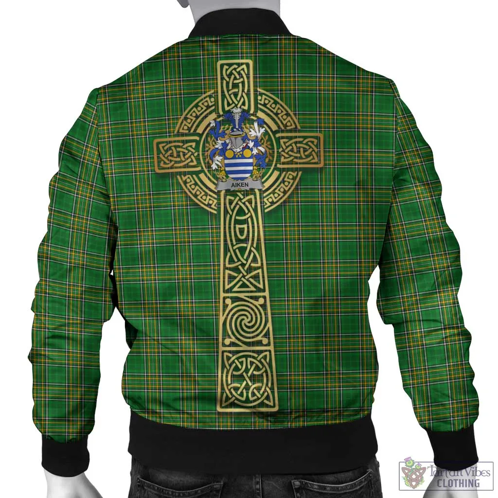 Aiken Irish Clan Tartan Bomber Jacket with Coat of Arms Celtic Tree of Life Style