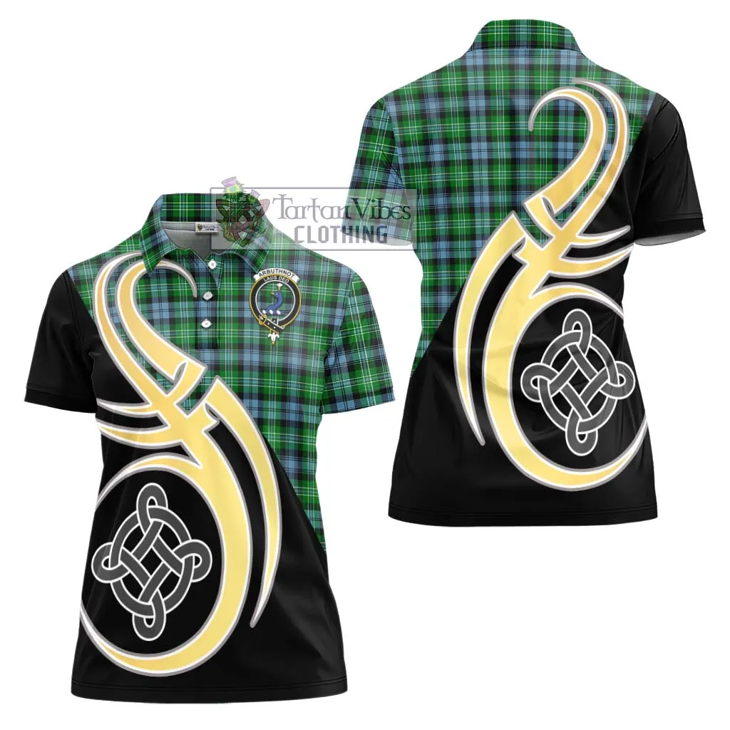 Arbuthnot Ancient Tartan Women's Polo Shirt with Family Crest and Celtic Symbol Style