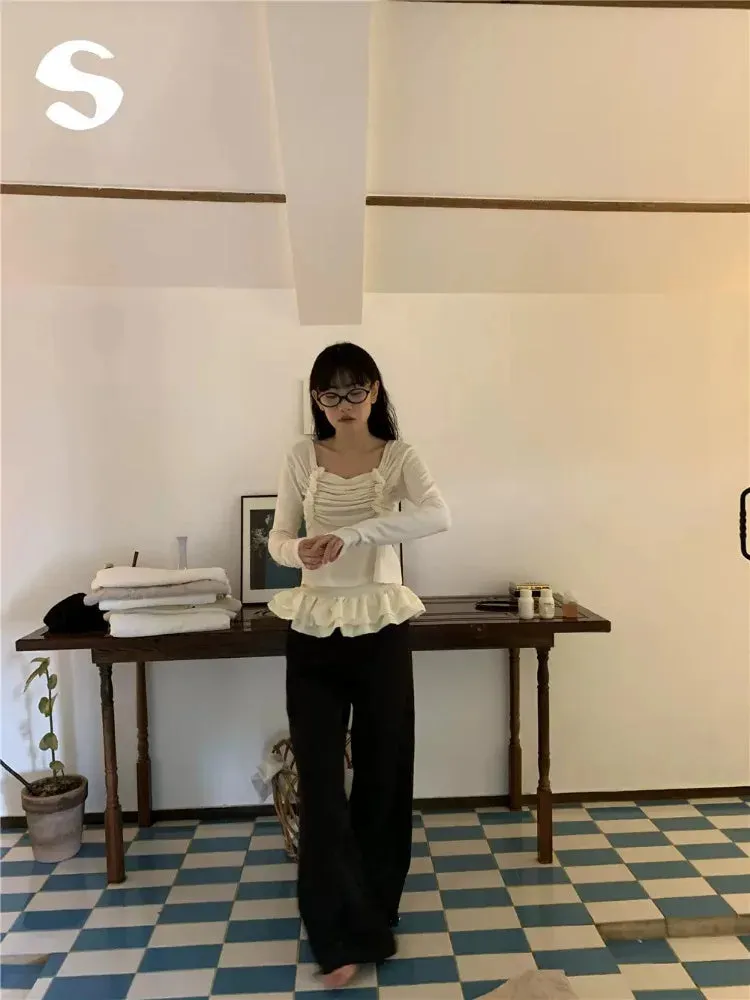 Back To School Sonicelife Ballet Skirt Patchwork Straight Pants Women High Street Design Elastic High Waist Sweatpants Korean Style Loose Trousers