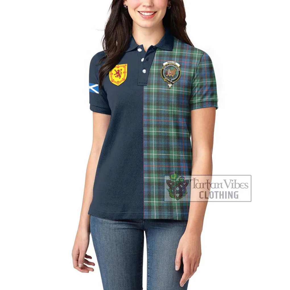 Baillie Ancient Tartan Women's Polo Shirt Alba with Scottish Lion Royal Arm Half Style