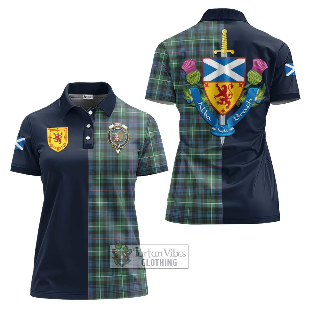 Baillie Ancient Tartan Women's Polo Shirt Alba with Scottish Lion Royal Arm Half Style