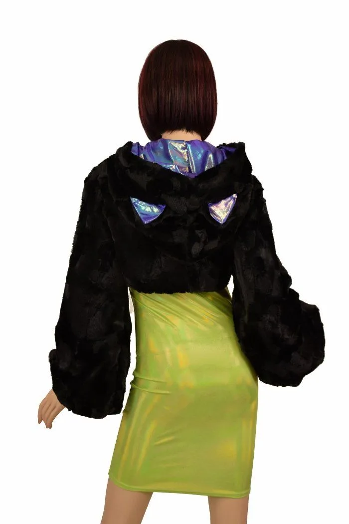 Black Balloon Sleeve Kitty Ear Minky Shrug