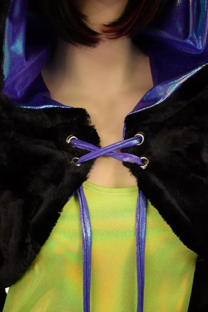 Black Balloon Sleeve Kitty Ear Minky Shrug