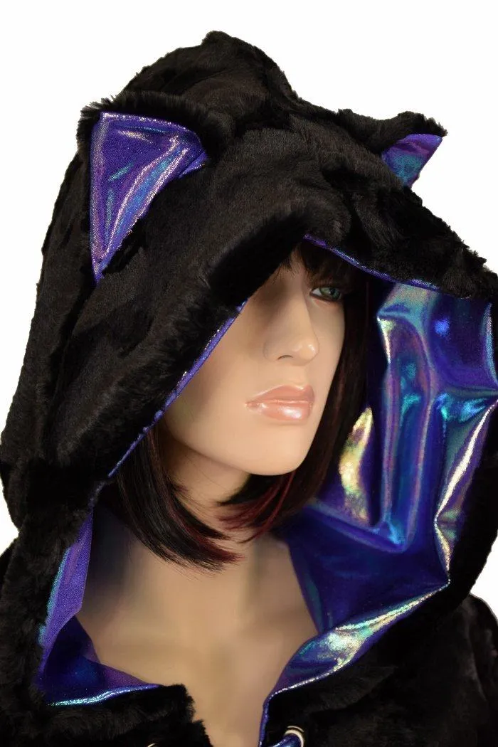 Black Balloon Sleeve Kitty Ear Minky Shrug