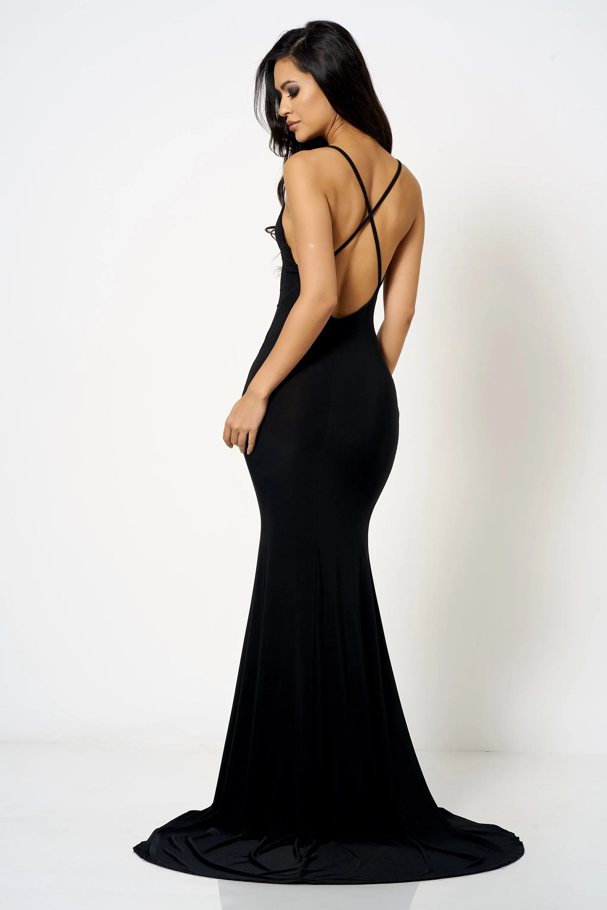 Black Cross Back Fishtail Maxi Dress