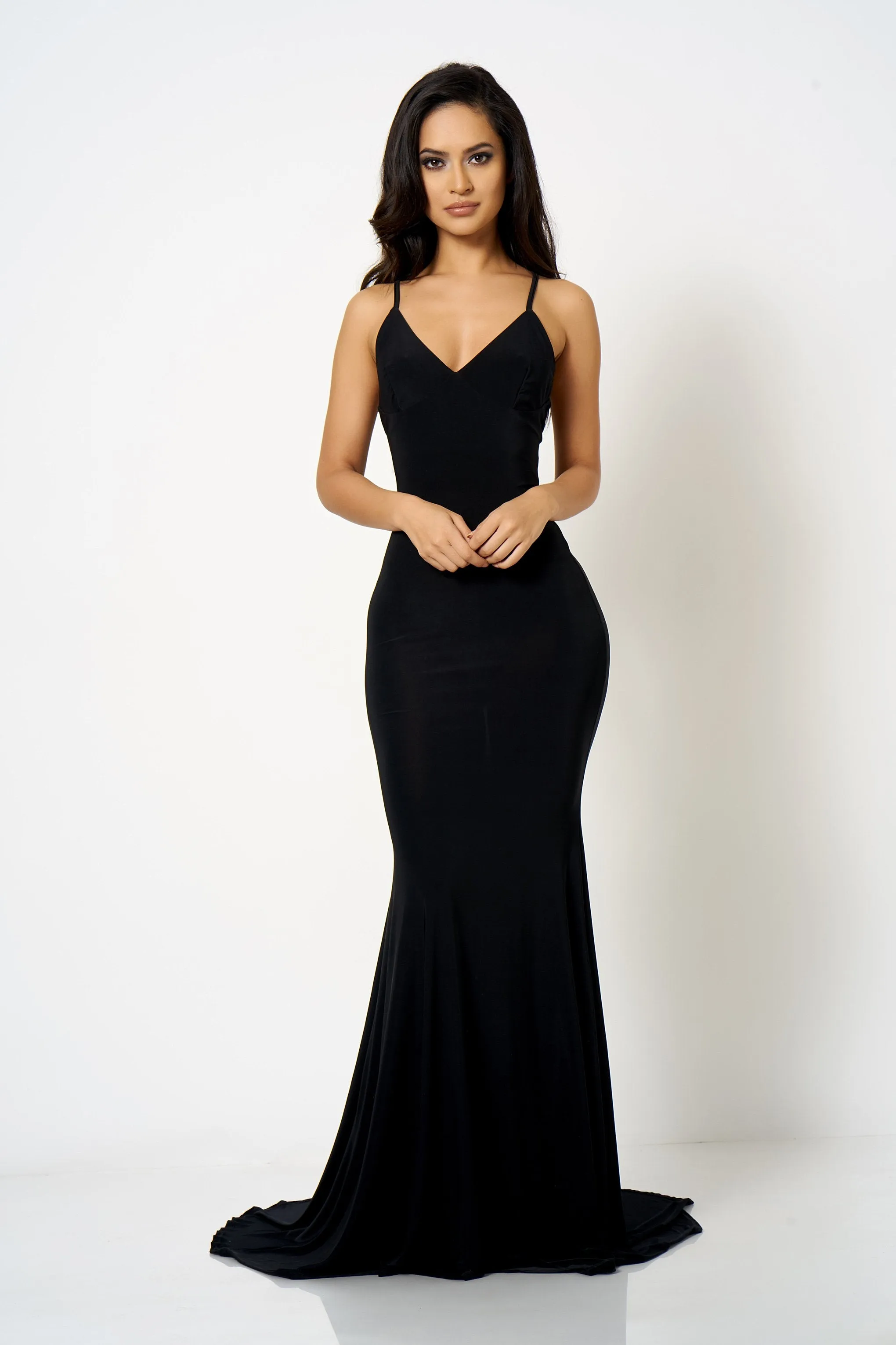 Black Cross Back Fishtail Maxi Dress