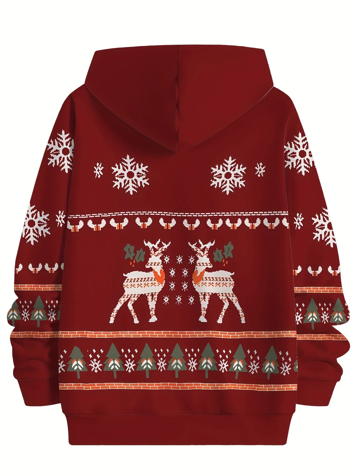 Boys' Festive Christmas Hoodie with Reindeer & Snowflake Print - Cozy Polyester Blend, Long Sleeve Pullover for Fall/Winter