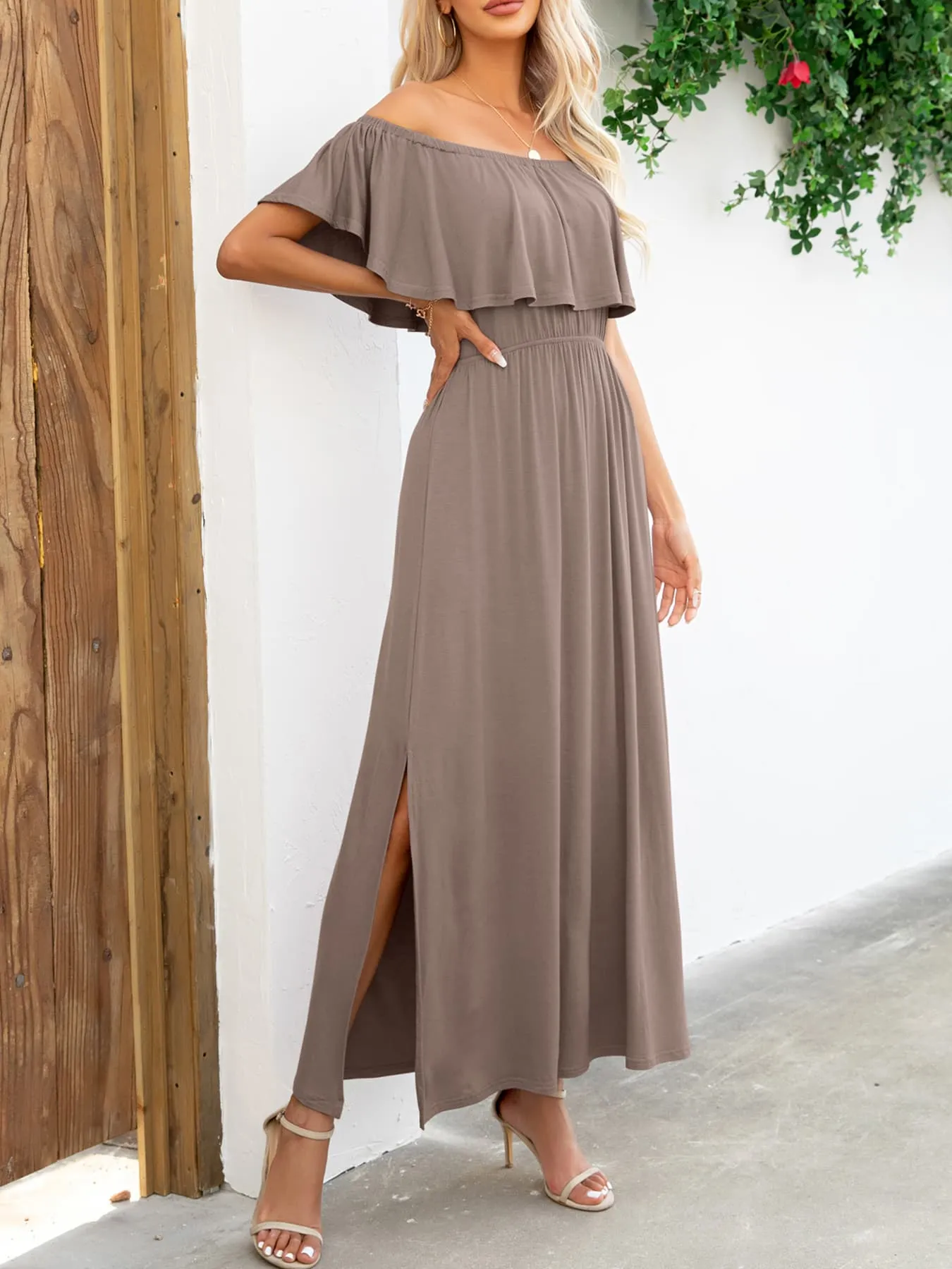 Classy Off-Shoulder Slit Resort Vacay Maxi Dress