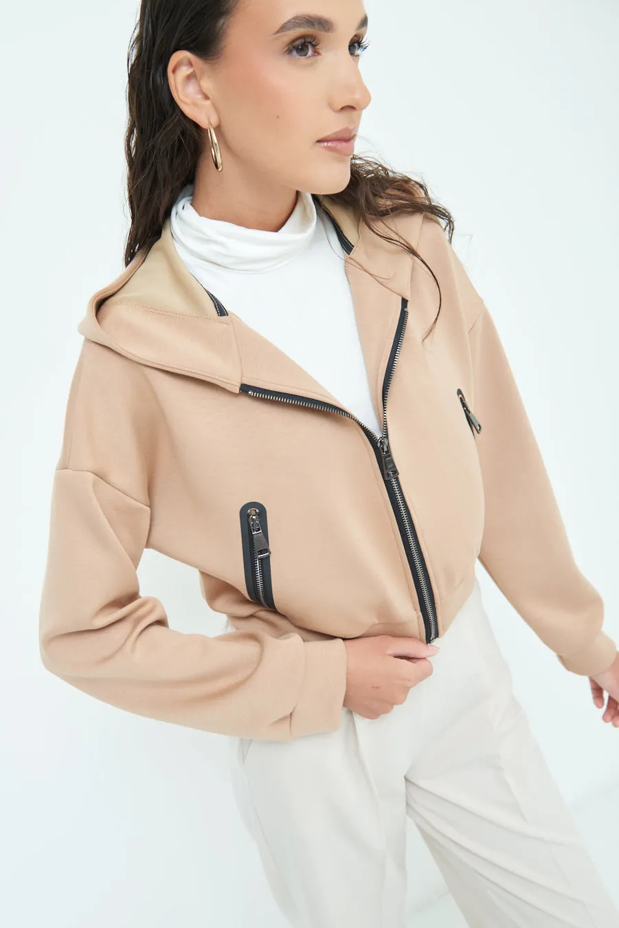 Cropped hoodie jacket with zip pockets wholesale