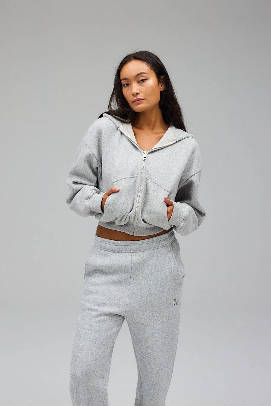 Cropped Zip Hoodie - Grey