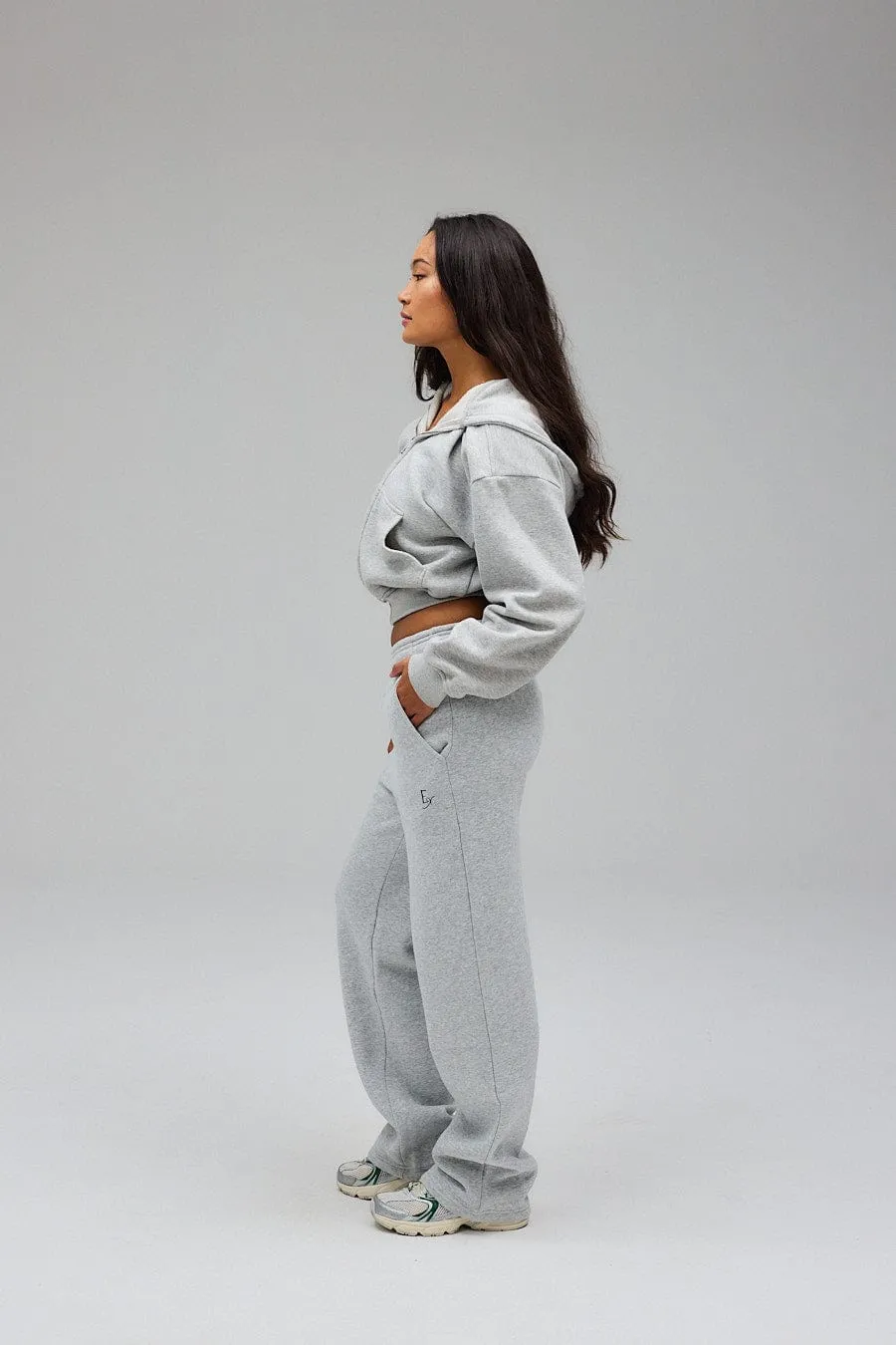 Cropped Zip Hoodie - Grey