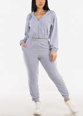 Cropped Zip Up Hoodie & Jogger Pants Lilac (2 PCE SET)
