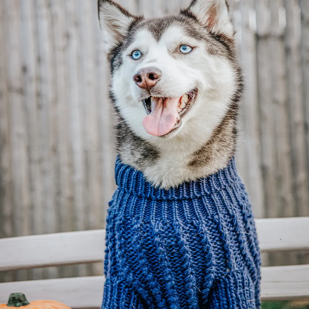 Dog Cable Knit Sweater - Navy