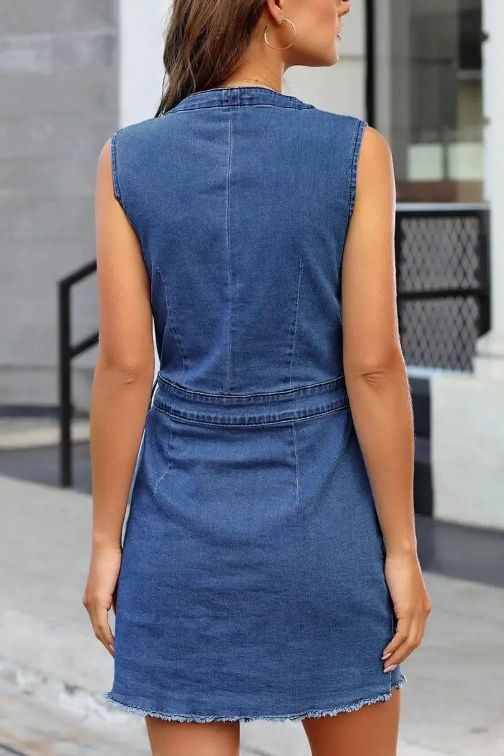 Dress Full Size Button Up V-Neck Sleeveless Denim Dress