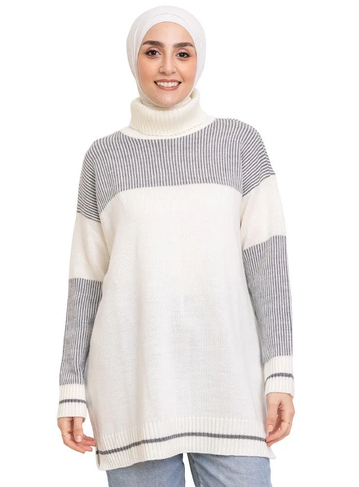 Forest Grey Striped Pullover Design 1