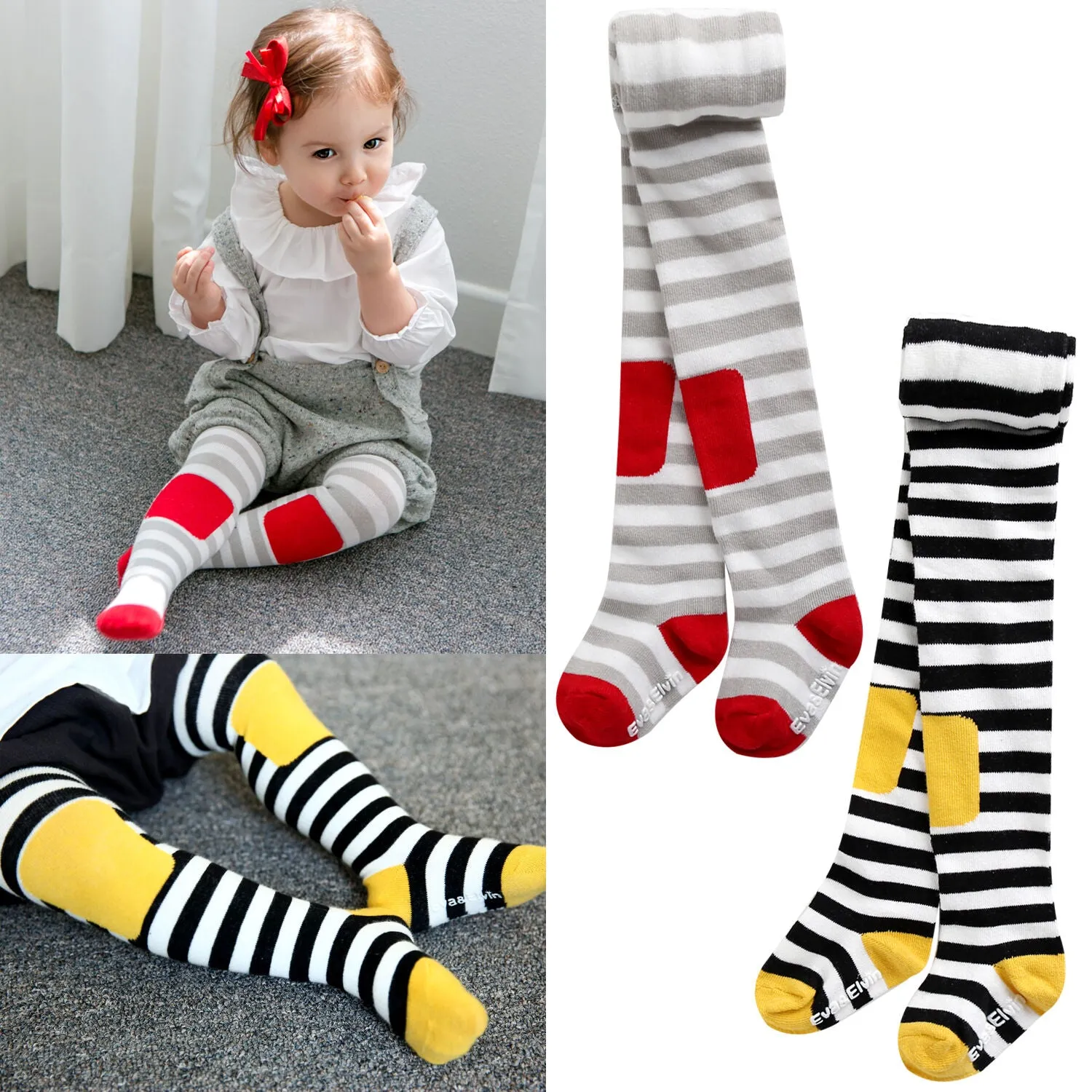 Grey Striped Red Patch Tights