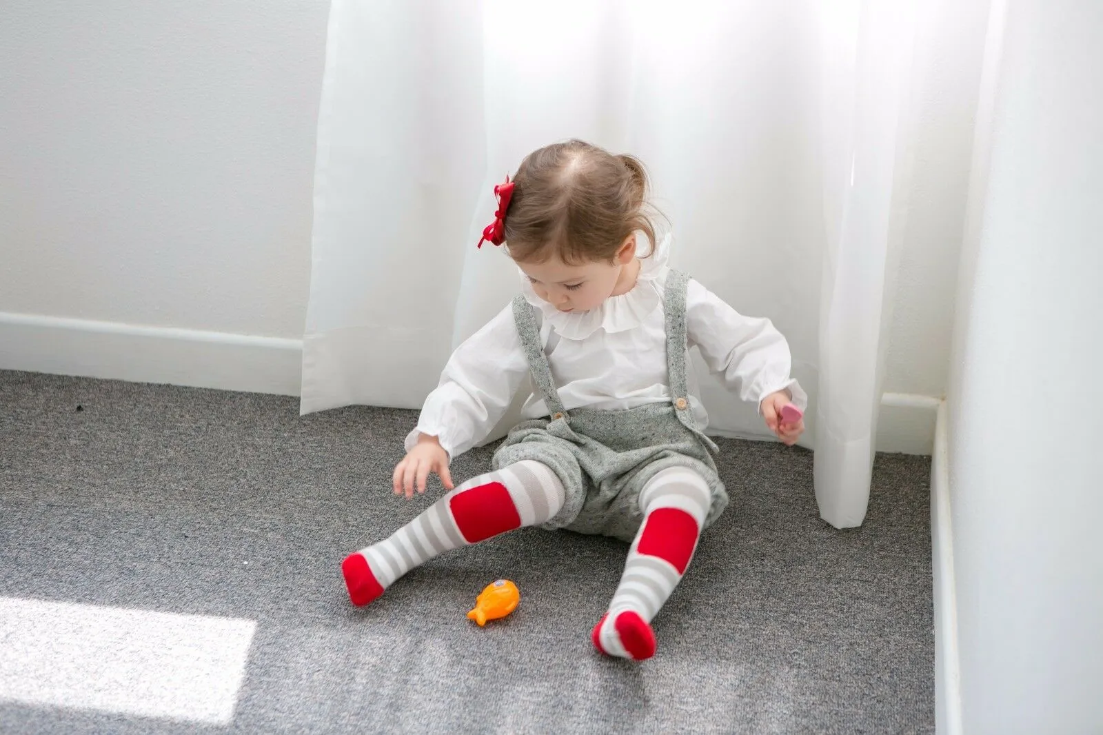 Grey Striped Red Patch Tights