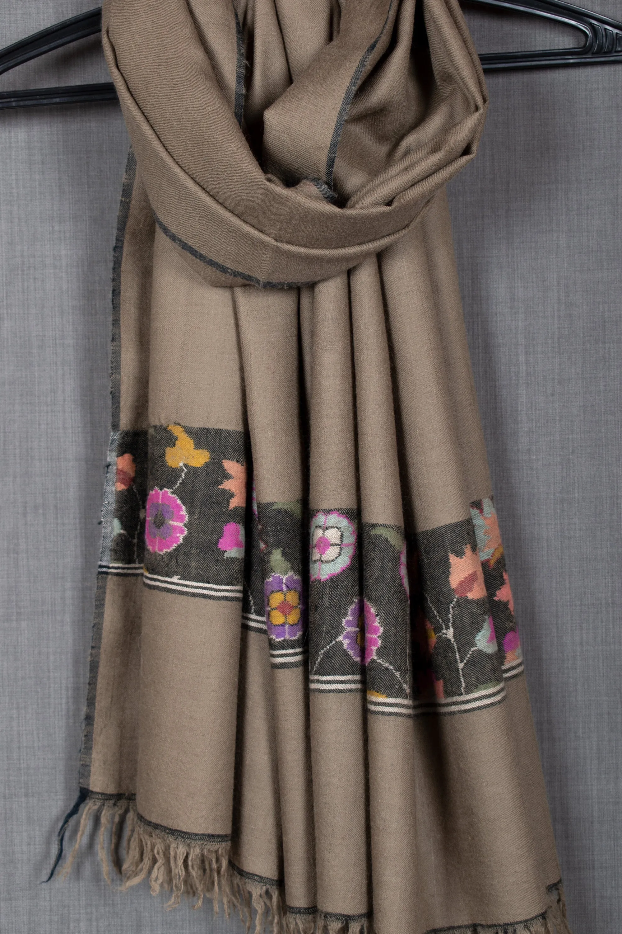 Husna Cashmere Kani Weave Wrap, Handwoven Pure Pashmina Stole, 28x80"