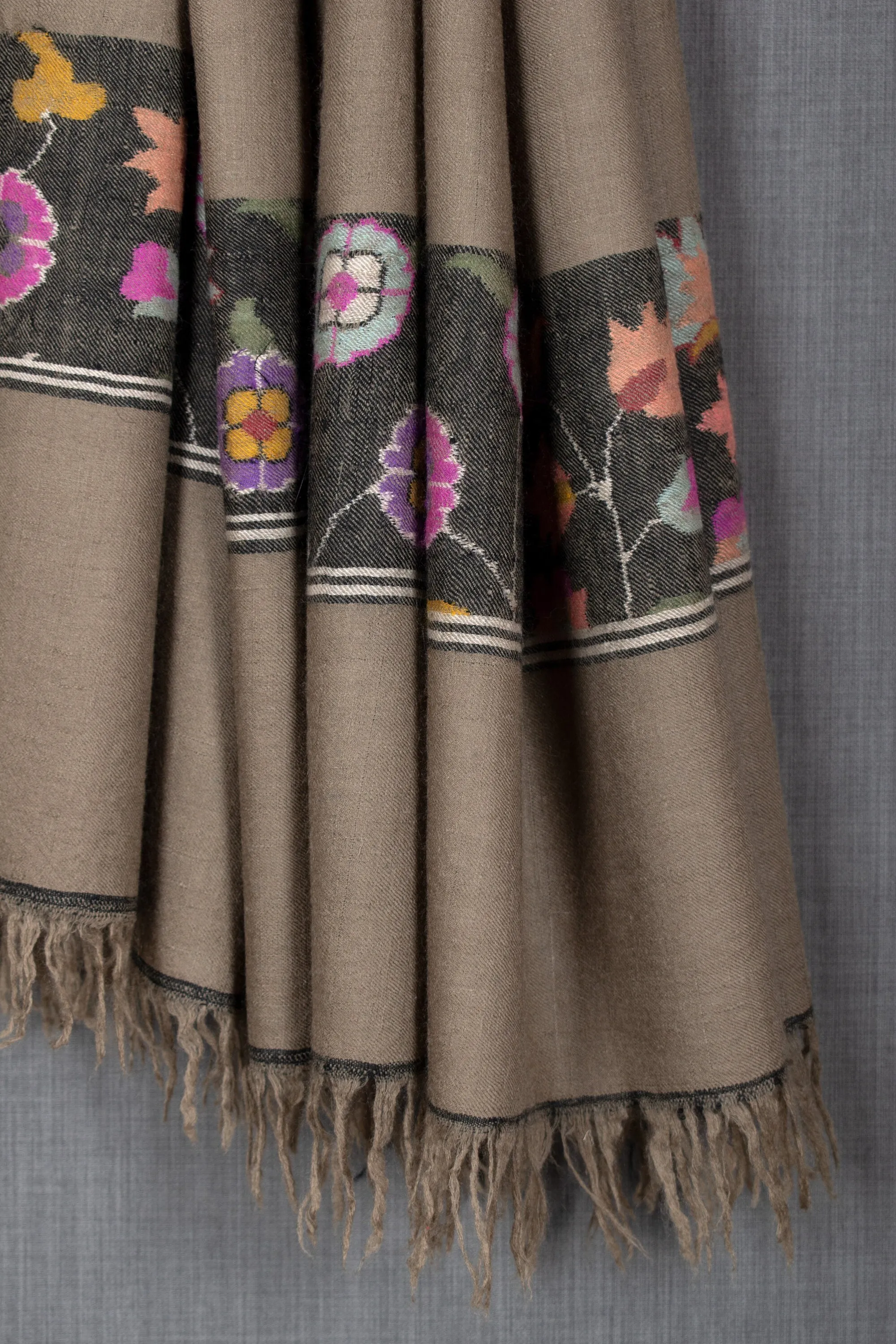 Husna Cashmere Kani Weave Wrap, Handwoven Pure Pashmina Stole, 28x80"