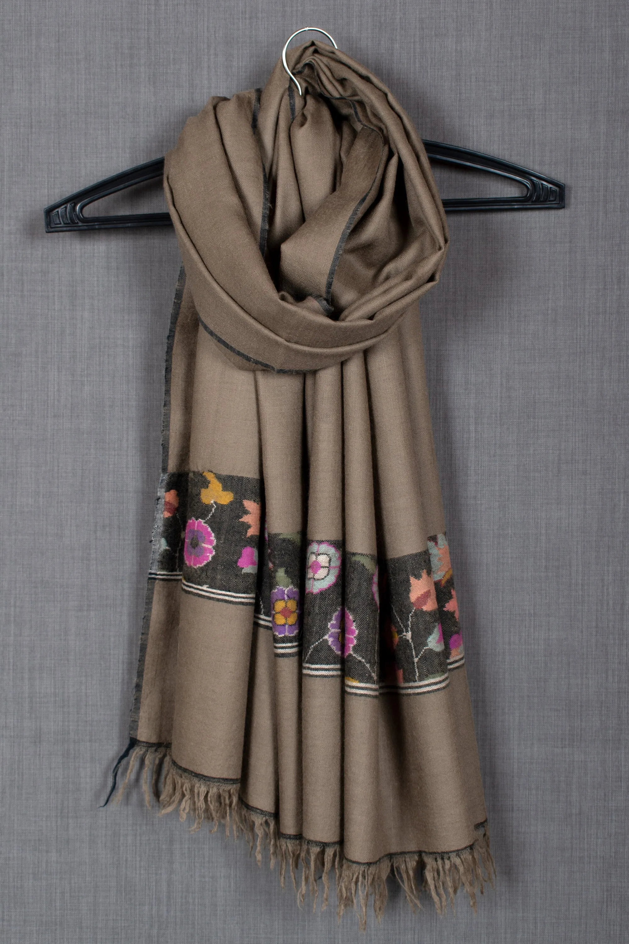 Husna Cashmere Kani Weave Wrap, Handwoven Pure Pashmina Stole, 28x80"