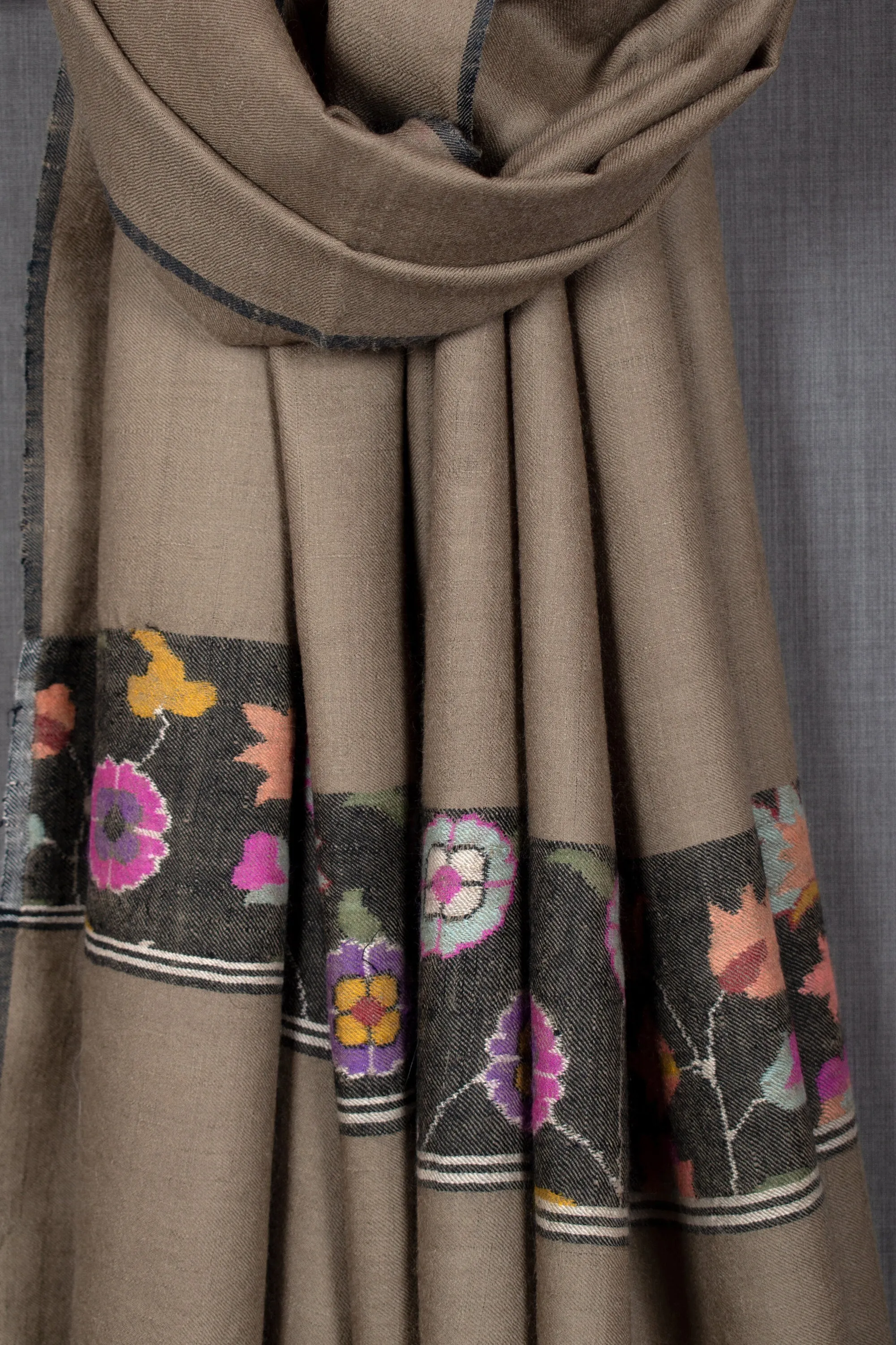 Husna Cashmere Kani Weave Wrap, Handwoven Pure Pashmina Stole, 28x80"