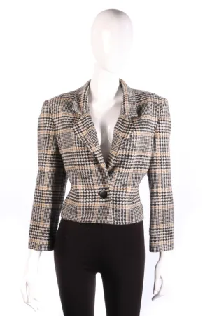 Jaeger Tweed Jacket Wool Black and Tan Check UK 12