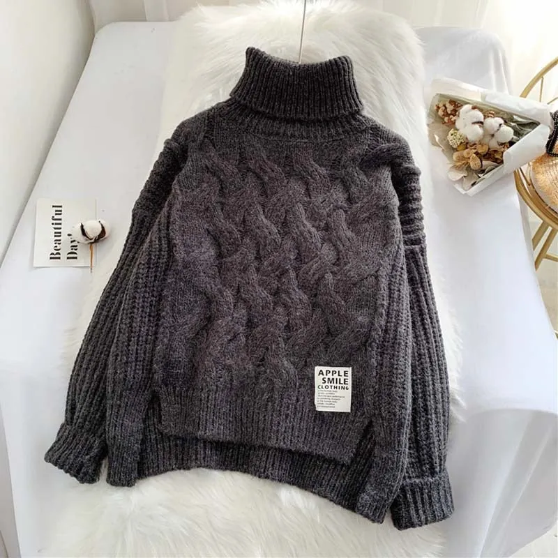 Joskaa Christmas Gift EBAIHUI  Womens Winter Sweaters Loose Oversized Solid Color Thick Crop Sweater Korean Fashion Harajuku Turtleneck Pullovers