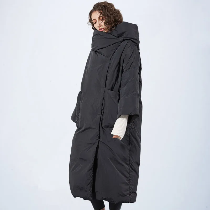 Kjmyyx 2023 New Winter Womens Oversized Hooded Parkas Coats Female Fashion Solid Warm Jackets Plus S