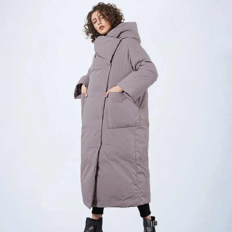 Kjmyyx 2023 New Winter Womens Oversized Hooded Parkas Coats Female Fashion Solid Warm Jackets Plus S