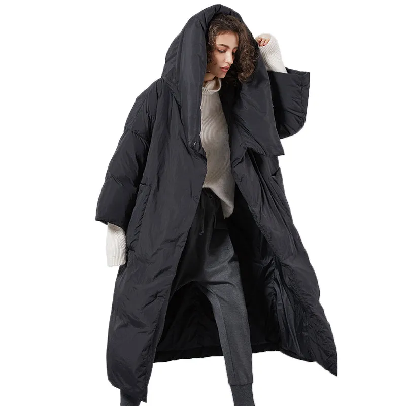Kjmyyx 2023 New Winter Womens Oversized Hooded Parkas Coats Female Fashion Solid Warm Jackets Plus S