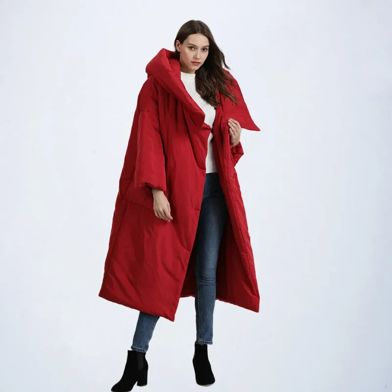 Kjmyyx 2023 New Winter Womens Oversized Hooded Parkas Coats Female Fashion Solid Warm Jackets Plus S
