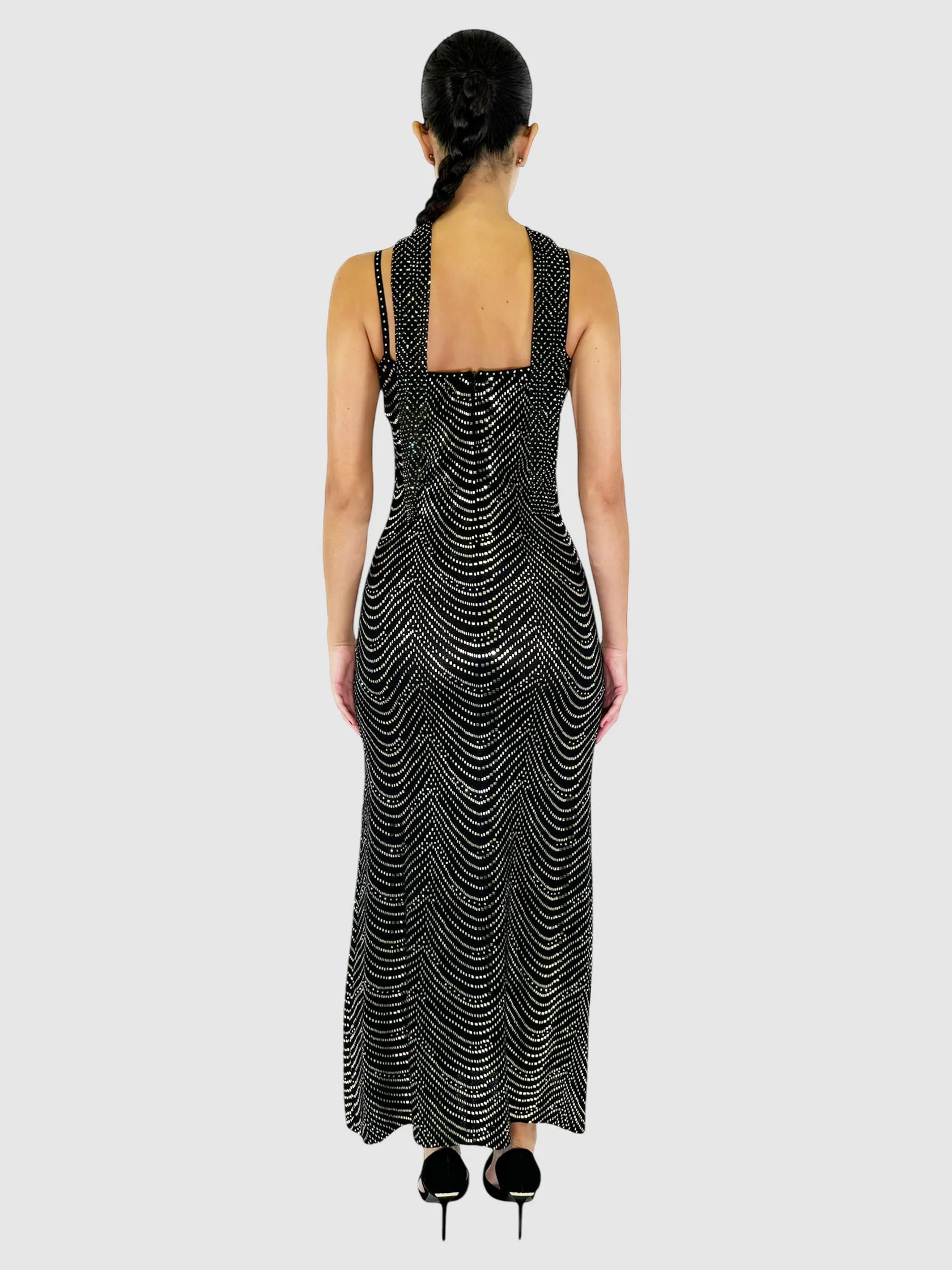 Knit Sequin Maxi Dress with Scarf - Size 6