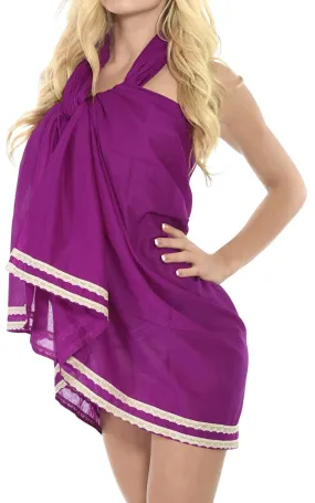 LA LEELA Cotton Swimsuit Cover Up Long Dress Sarong Solid 78"X39" Violet_2144