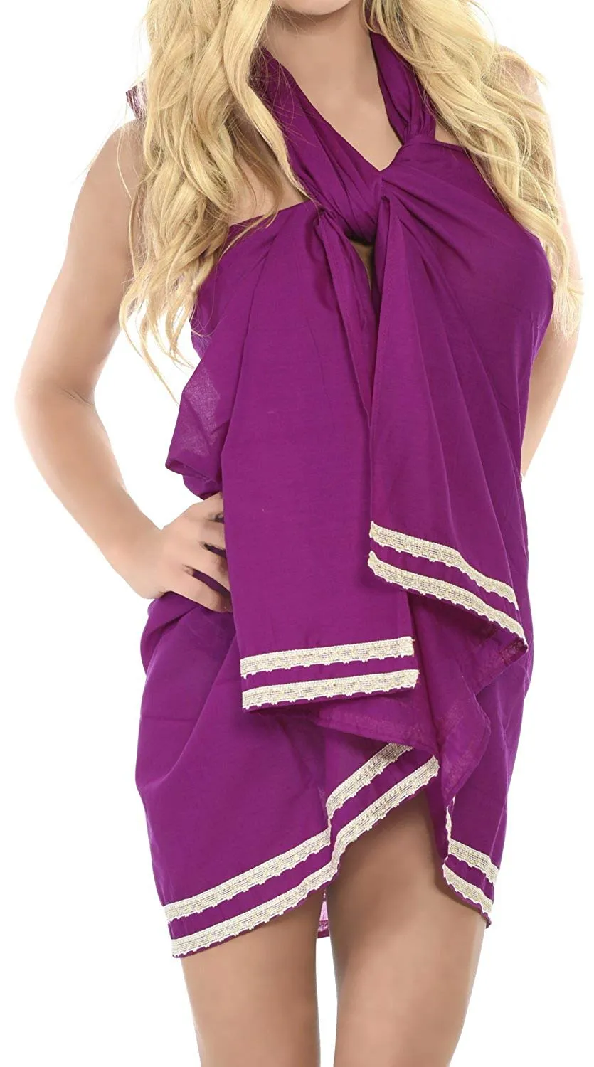 LA LEELA Cotton Swimsuit Cover Up Long Dress Sarong Solid 78"X39" Violet_2144