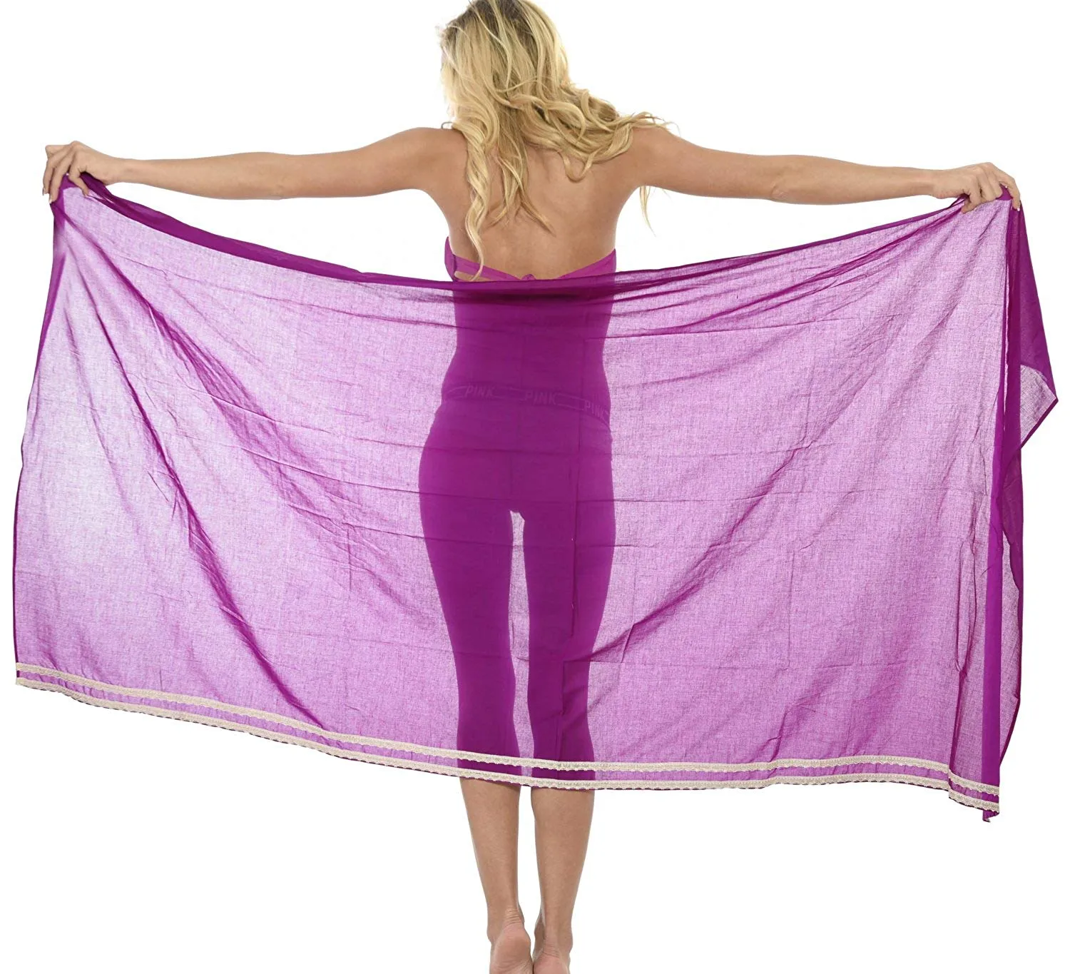 LA LEELA Cotton Swimsuit Cover Up Long Dress Sarong Solid 78"X39" Violet_2144