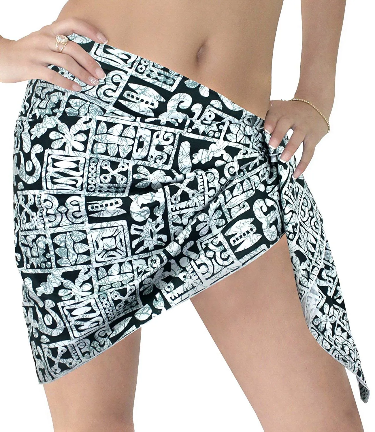 LA LEELA Cotton Swimwear Towel Women Wrap Sarong Printed 72"X42" Black_1925